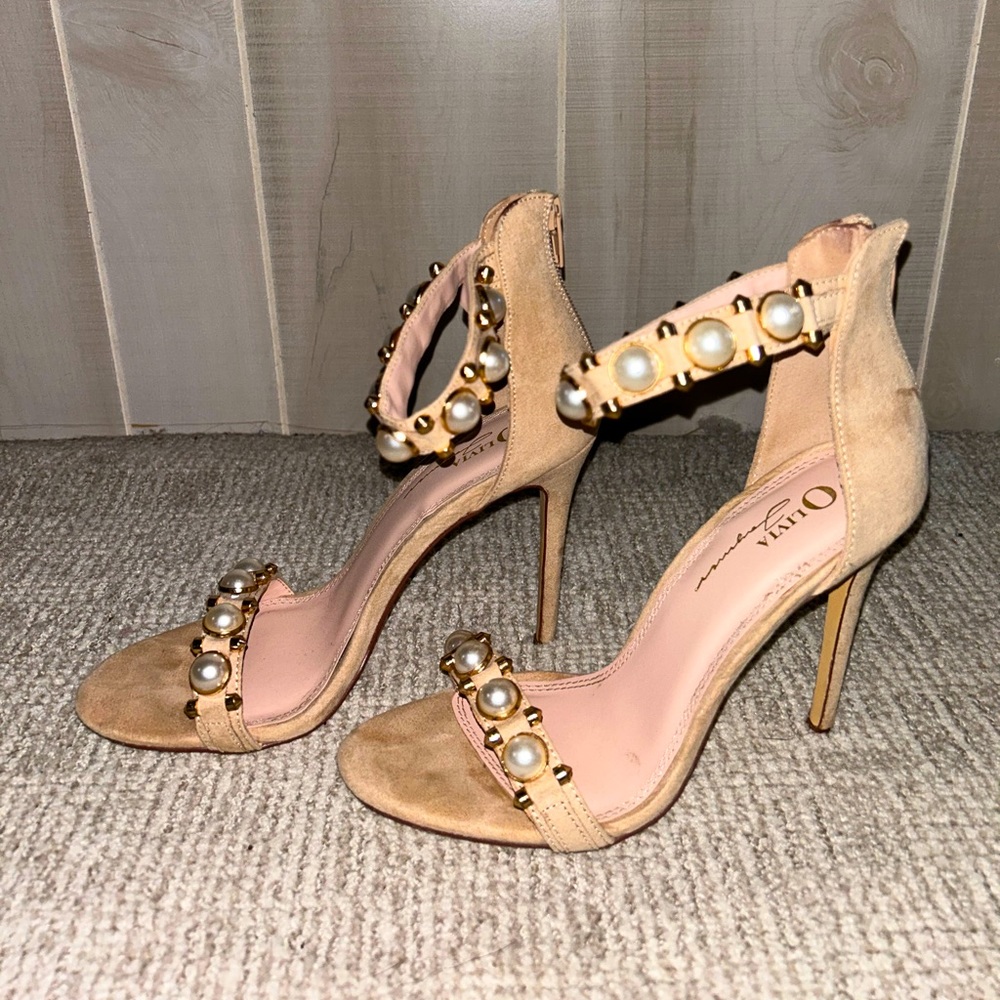 Olivia James made velvet nude heels